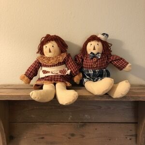 Vintage Nantucket Distributing Rag Doll Set Boy Girl Plaid 12 Inch Primitive‎
